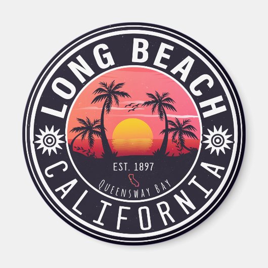 Long Beach Ca Palm Tree Retro Sunset Souvenirs 80e Magnet (Vorne)