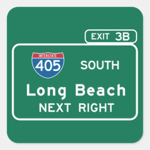 Long Beach, CA Road Sign Quadratischer Aufkleber