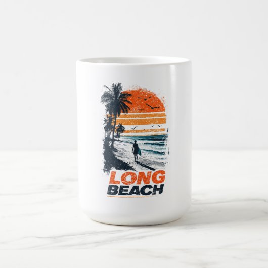 Long Beach California Retro Sunset Palm Tree Beach Kaffeetasse (Mittel)