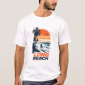 Long Beach California Retro Sunset Palm Tree Beach T-Shirt (Vorderseite)