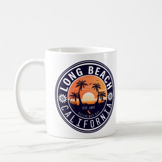 Long Beach California Retro Sunset Souvenirs 80er Kaffeetasse (Links)