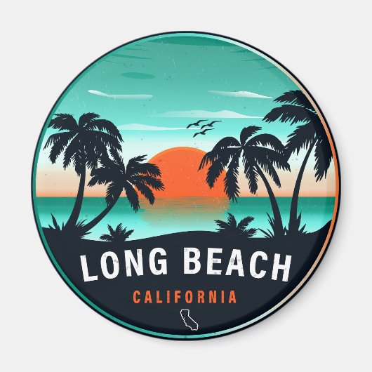 Long Beach California Retro Sunset Souvenirs 80er Magnet (Vorne)