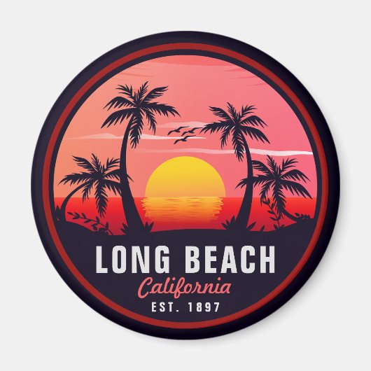 Long Beach California Retro Sunset Souvenirs 80er Magnet (Vorne)