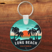 Long Beach California Retro Sunset Souvenirs 80er Schlüsselanhänger (Vorderseite)