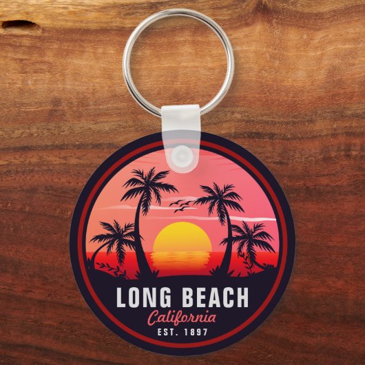 Long Beach California Retro Sunset Souvenirs 80er Schlüsselanhänger (Vorderseite)