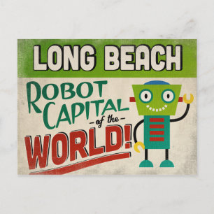 Long Beach California Roboter - Lustige Vintage Postkarte