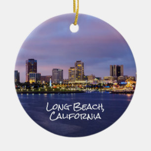 Long beach California, Skyline at Dusk, Keramik Ornament