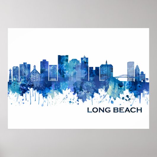 Long Beach California Skyline Blue Poster (Vorne)