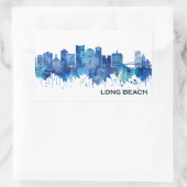 Long Beach California Skyline Blue Rechteckiger Aufkleber (Tasche)