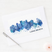 Long Beach California Skyline Blue Rechteckiger Aufkleber (Umschlag)