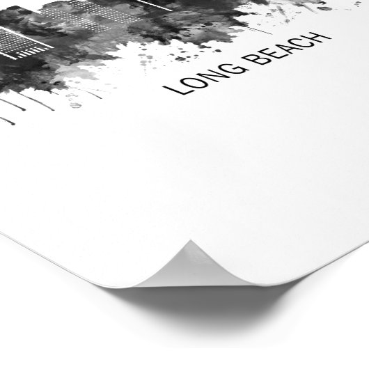 Long Beach California Skyline BW Poster (Ecke)