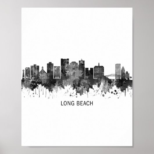 Long Beach California Skyline BW Poster (Vorne)