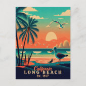 Long Beach California Sunset Souvenirs der 50er Ja Postkarte (Vorderseite)