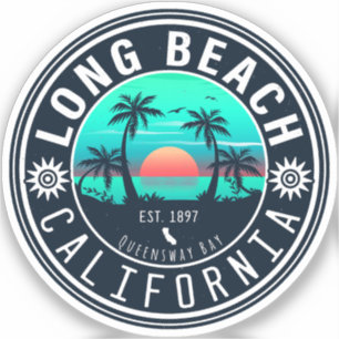 Long Beach California Tropical Sunset Souvenir 70e Aufkleber