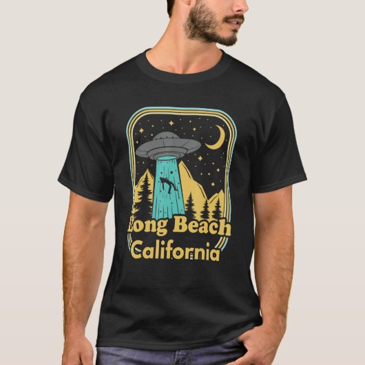 Long Beach California Ufo Alien Hunter 80er Staat T-Shirt (Vorderseite)