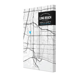 Long Beach City Karte + Markierung für Ihre Lage Leinwanddruck