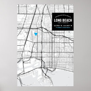 Long Beach City Karte + Markierung für Ihre Lage Poster