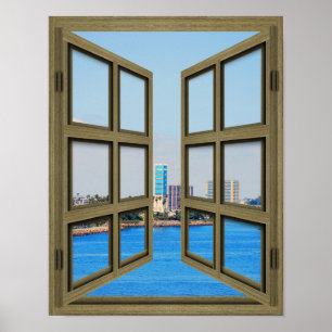 Long Beach Harbour View - 6 Pane Open Window Poste Poster
