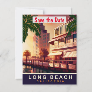 Long Beach, Kalifornien, Vintage-Postkarte,  Save The Date