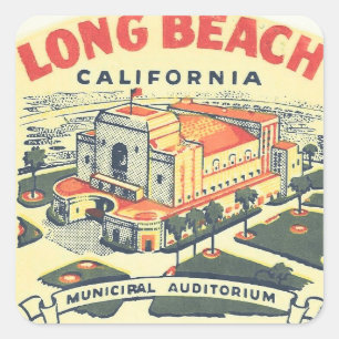 Long Beach Kalifornien Vintage-Reise Quadratischer Aufkleber