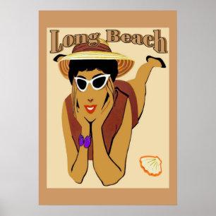 Long Beach, Lady on Beach Poster