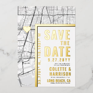 Long Beach Love Locator   Hochzeit Save the Date Folieneinladung