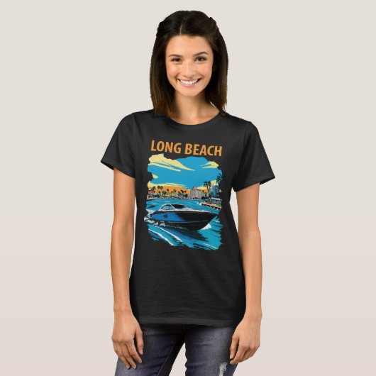 Long Beach, Motorboot T-Shirt (Vorne ganz)