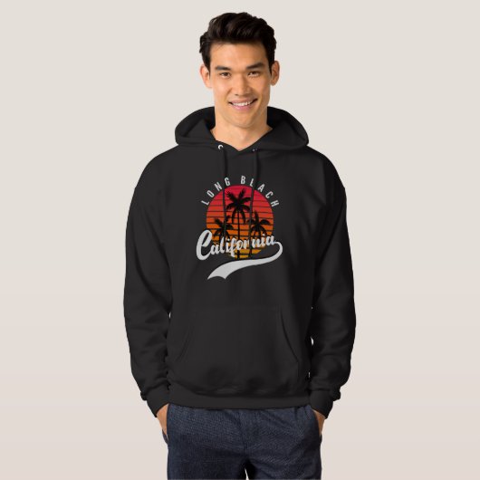 Long Beach Retro Sunset Black Hoodie (Vorne ganz)