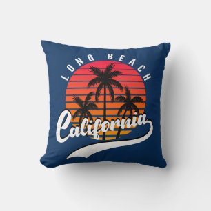 Long Beach Retro Sunset Throw Kissen