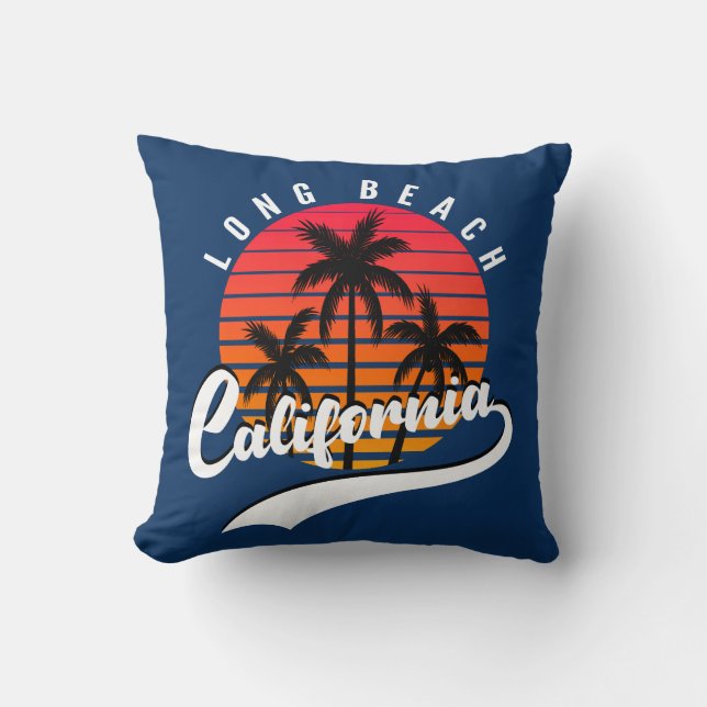 Long Beach Retro Sunset Throw Kissen (Vorderseite)