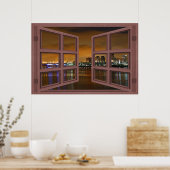 Long Beach Skyline bei Night Open Window Poster (Küche)