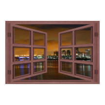 Long Beach Skyline bei Night Open Window Poster