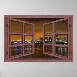 Long Beach Skyline bei Night Open Window Poster
