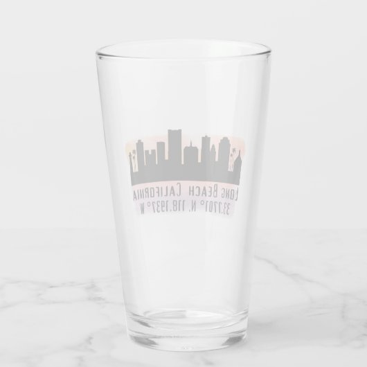 Long Beach Skyline Latitude und Longitude Pint Glas (Rückseite)