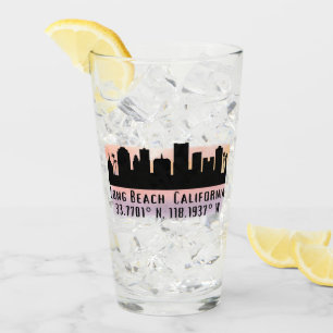 Long Beach Skyline Latitude und Longitude Pint Glas