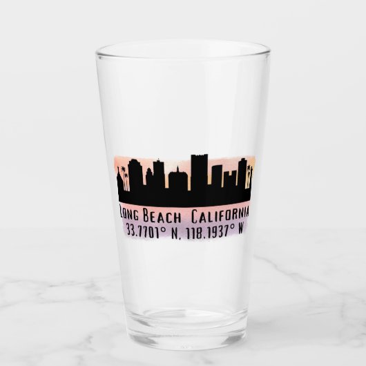 Long Beach Skyline Latitude und Longitude Pint Glas (Vorderseite)