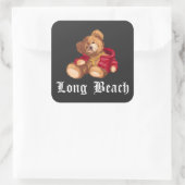 Long Beach Teddy Urban Streetwear Quadratischer Aufkleber (Tasche)