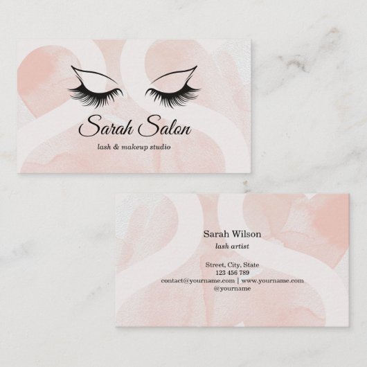 Long Beautiful Lashes Dusty Pink Black Script Visitenkarte (Vorne/Hinten)