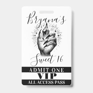 Long Black Nails Crystal Birthday VIP Access Pass Ausweis