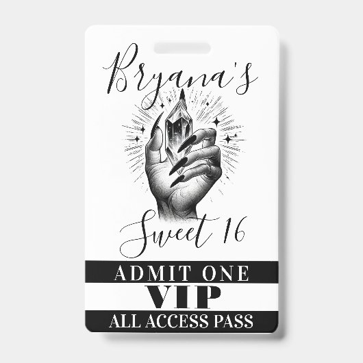 Long Black Nails Crystal Birthday VIP Access Pass Ausweis (Vorderseite)