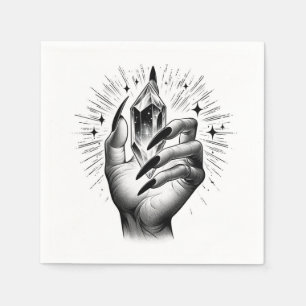 Long Black Nails & Crystal Energy Magic Vintag Serviette