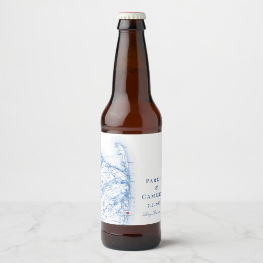 Long Branch New Jersey Karte Elegante Wedding Bierflaschenetikett (Vorderseite)
