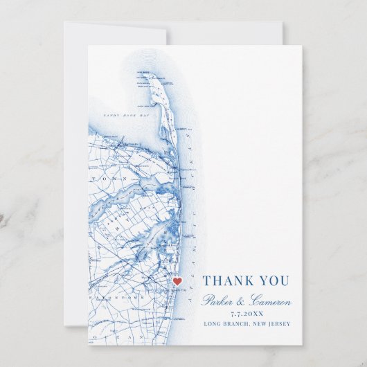 Long Branch New Jersey Map Wedding Foto Flat Dankeskarte (Vorderseite)