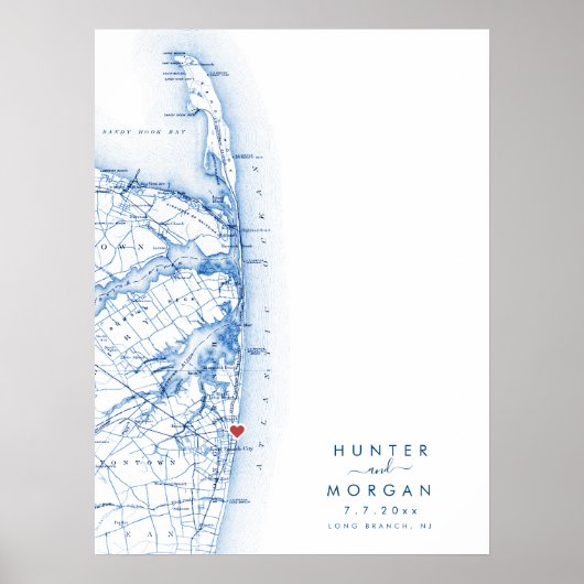 Long Branch Wedding Modern Map Gästebuch Poster (Vorne)