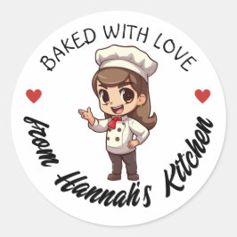 Long Brown Hair Baker Kawaii gebacken mit Liebe Runder Aufkleber