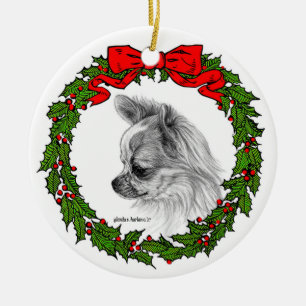 Long Coat Chihuahua Art von Glenda S. Harlan Keramik Ornament