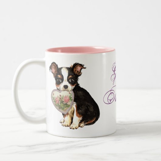 Long Coat Chihuahua Herz Mama Zweifarbige Tasse (Links)