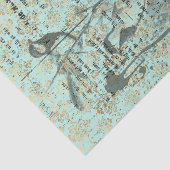Long French Vintag Aquamarin Bird Seidenpapier (Ausschnitt)