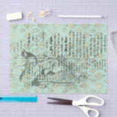 Long French Vintag Aquamarin Bird Seidenpapier (Handwerk)