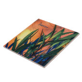 Long Green Blätter, Blue Shadows Keramik Tile Fliese (Seite)